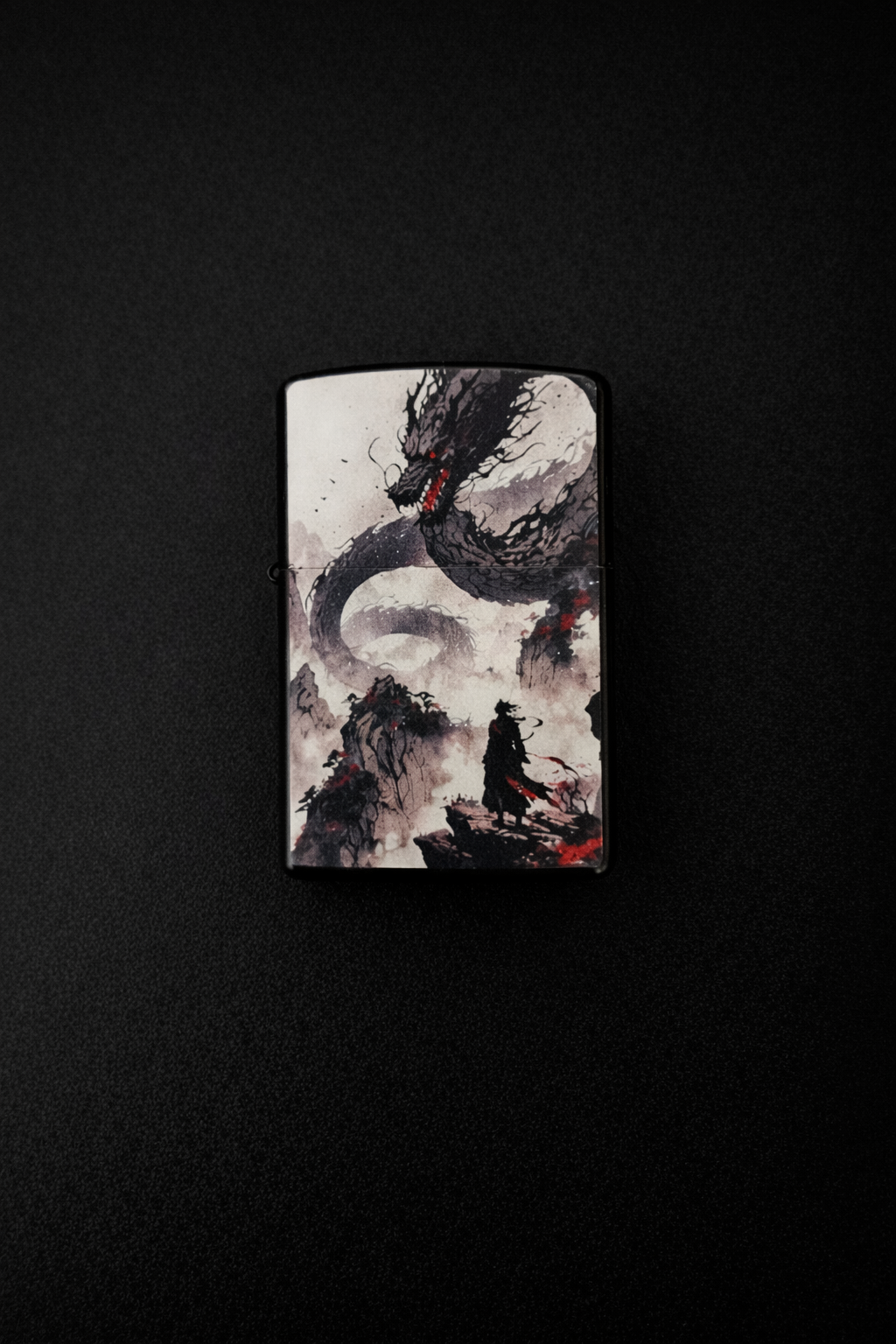 Premium Metal Lighter with Ink Wash Dragon & Samurai Design (without fuel)